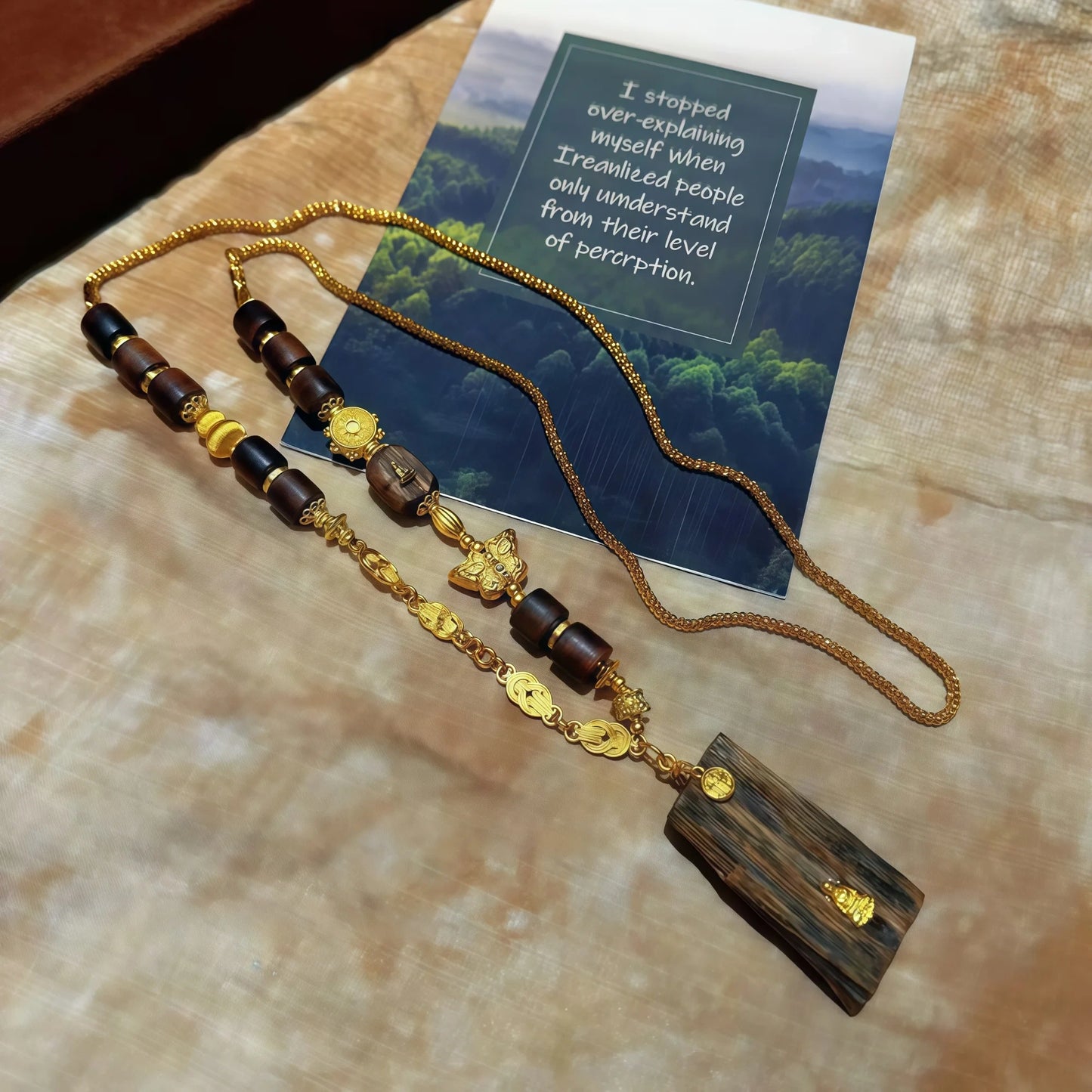 Agarwood Pendant Necklace with Gold Silver Chain