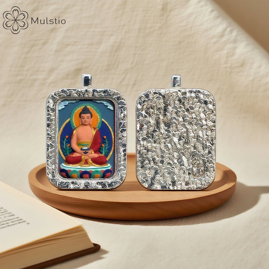 Amitabha Buddha Silver Handmade Thangka Pendant - Pure Land & Liberation Talisman