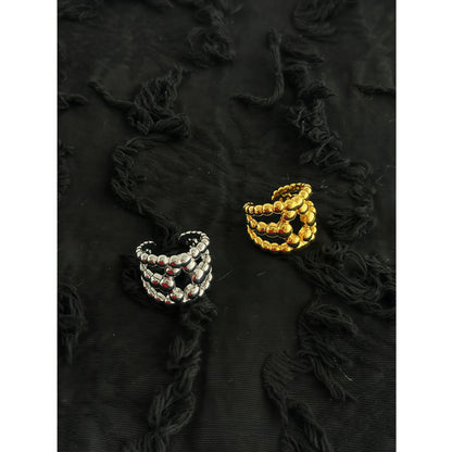 Arc de Triomphe Retro Three-Row Bead Adjustable Ring in Gold and Silver
