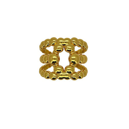 Arc de Triomphe Retro Three-Row Bead Adjustable Ring in Gold and Silver