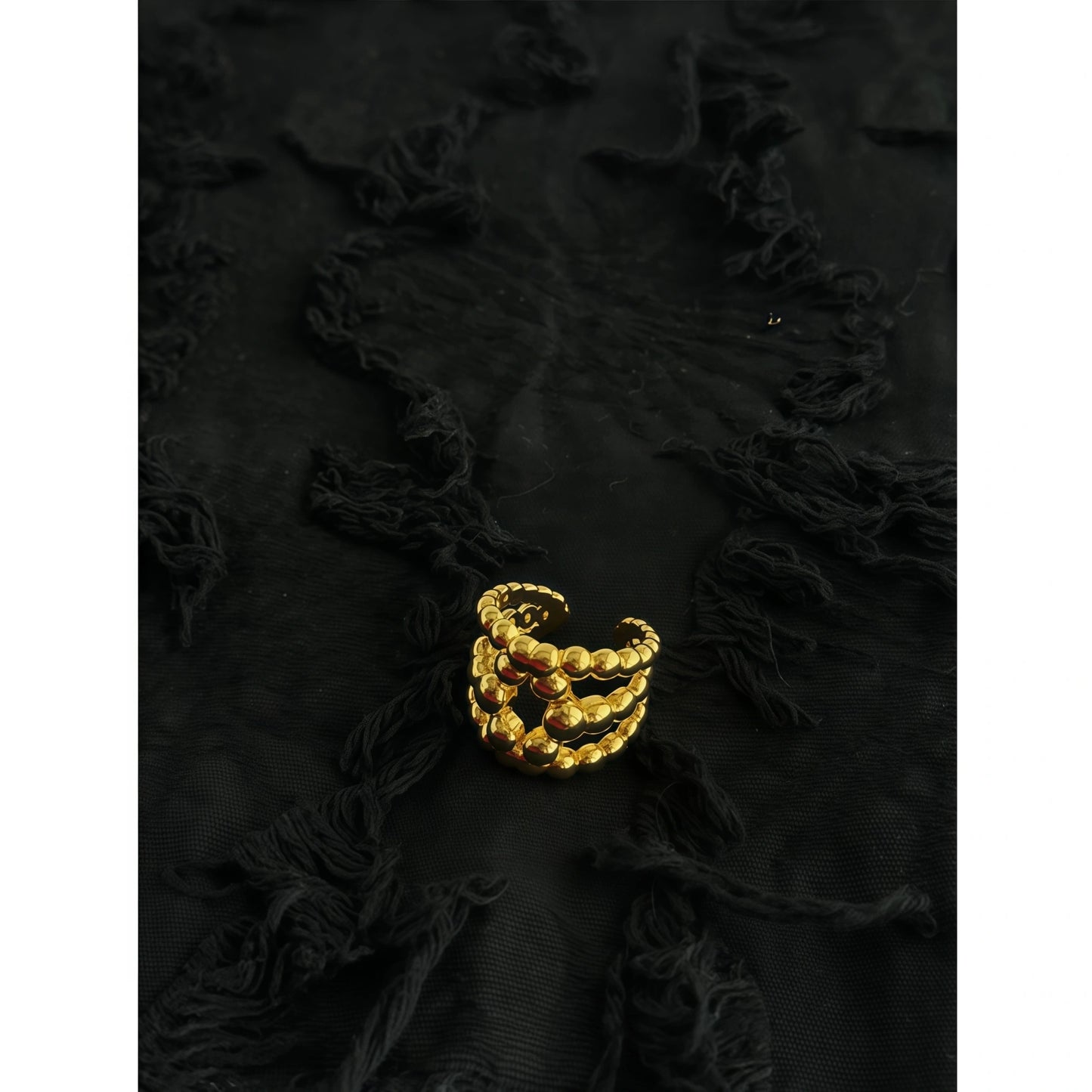 Arc de Triomphe Retro Three-Row Bead Adjustable Ring in Gold and Silver