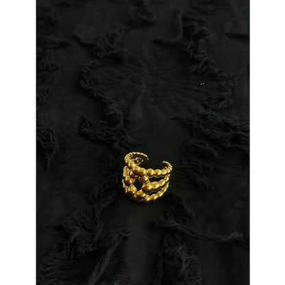 Arc de Triomphe Retro Three-Row Bead Adjustable Ring in Gold and Silver