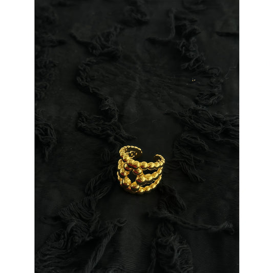 Arc de Triomphe Retro Three-Row Bead Adjustable Ring in Gold and Silver