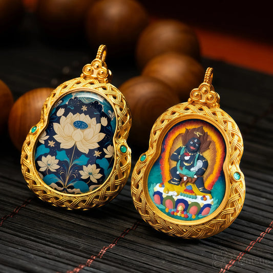 Black Jambhala Handmade Thangka Gahu Pendant - Wealth & Abundance Talisman