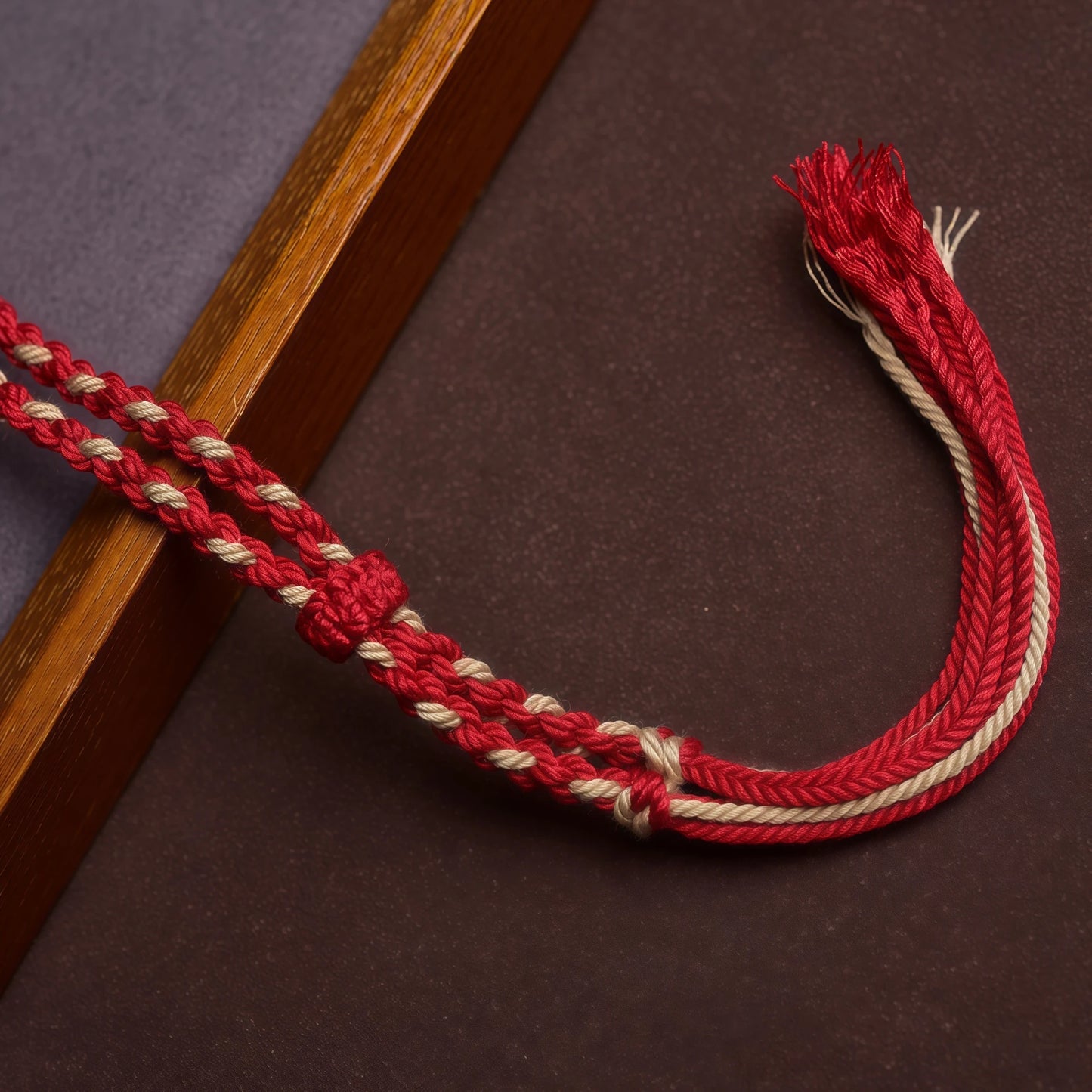 Blessing of Peace Tibetan Dzi Bead String Necklace - Red Handwoven Adjustable Cord