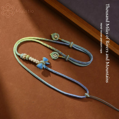 Blue & Yellow Gradient 3D Butterfly String Necklace - Handwoven Adjustable Cord