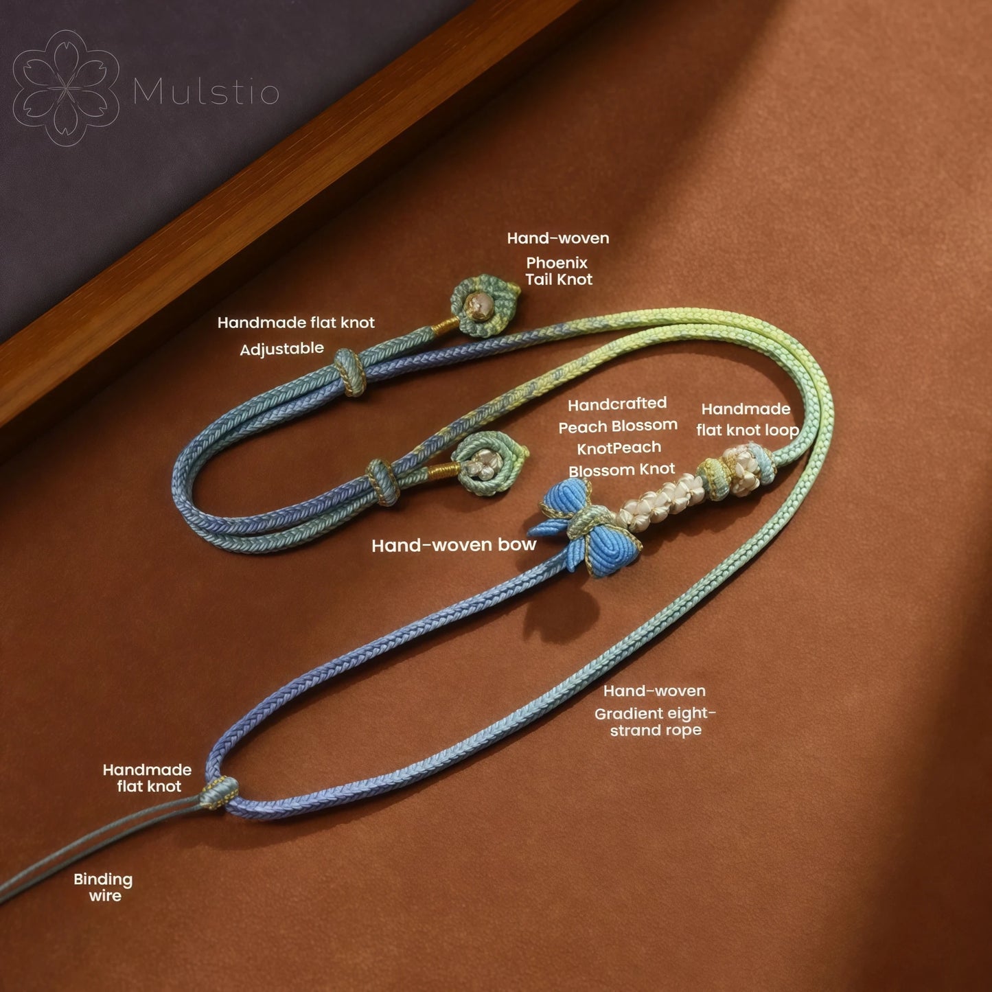 Blue & Yellow Gradient 3D Butterfly String Necklace - Handwoven Adjustable Cord