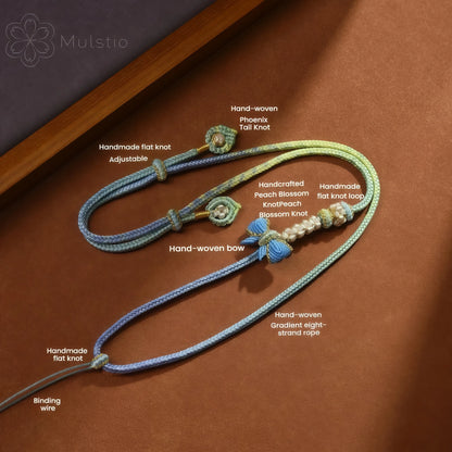 Blue & Yellow Gradient 3D Butterfly String Necklace - Handwoven Adjustable Cord