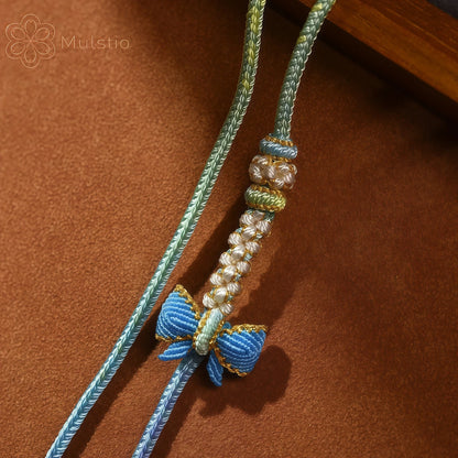 Blue & Yellow Gradient 3D Butterfly String Necklace - Handwoven Adjustable Cord