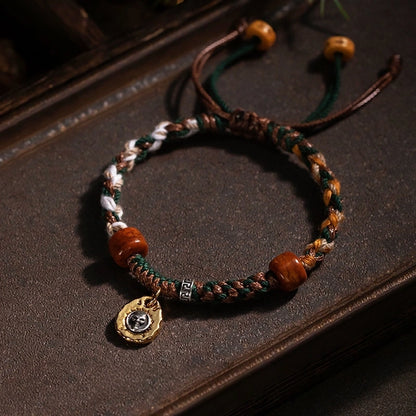 Camel Bone & Ox Bone Adjustable Tibetan Handwoven Bracelet – 5-Element (Earth, Metal, Wood) for Protection, Balance & Prosperity