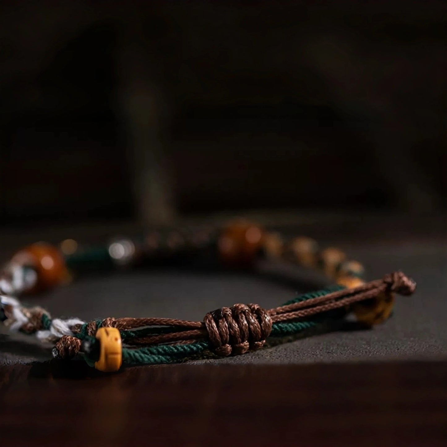 Camel Bone & Ox Bone Adjustable Tibetan Handwoven Bracelet – 5-Element (Earth, Metal, Wood) for Protection, Balance & Prosperity