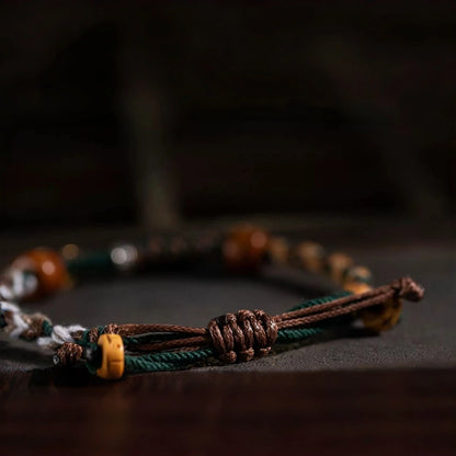 Camel Bone & Ox Bone Adjustable Tibetan Handwoven Bracelet – 5-Element (Earth, Metal, Wood) for Protection, Balance & Prosperity