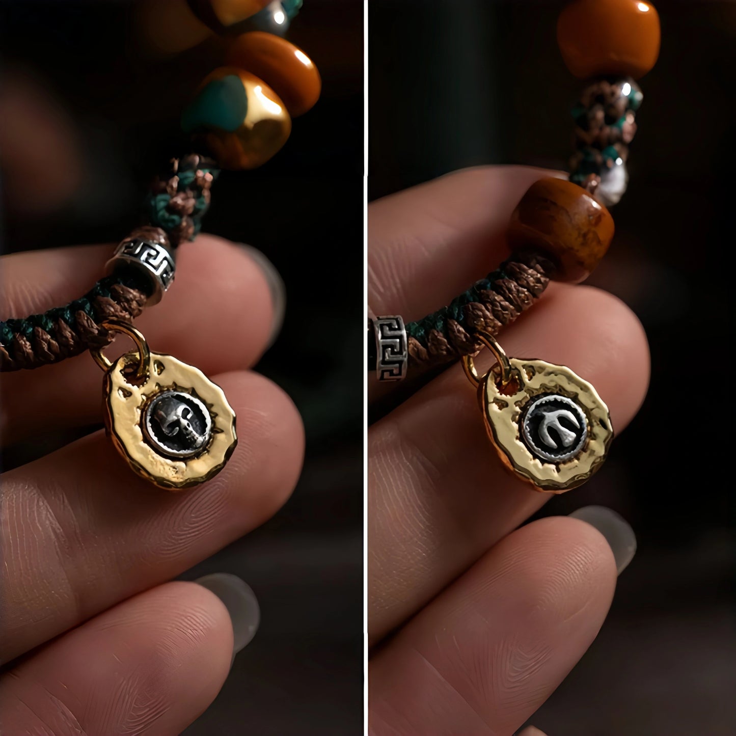 Camel Bone & Ox Bone Adjustable Tibetan Handwoven Bracelet – 5-Element (Earth, Metal, Wood) for Protection, Balance & Prosperity