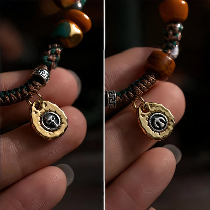 Camel Bone & Ox Bone Adjustable Tibetan Handwoven Bracelet – 5-Element (Earth, Metal, Wood) for Protection, Balance & Prosperity