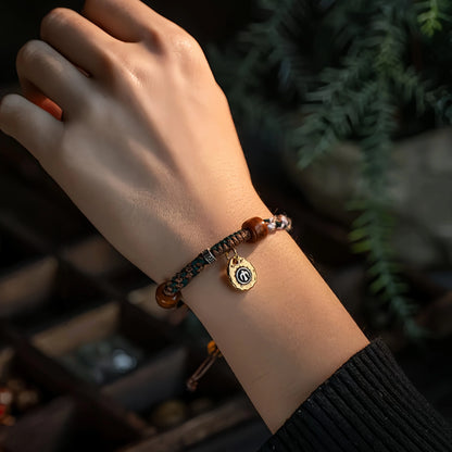 Camel Bone & Ox Bone Adjustable Tibetan Handwoven Bracelet – 5-Element (Earth, Metal, Wood) for Protection, Balance & Prosperity