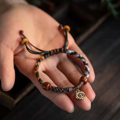 Camel Bone & Ox Bone Adjustable Tibetan Handwoven Bracelet – 5-Element (Earth, Metal, Wood) for Protection, Balance & Prosperity