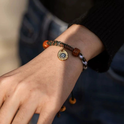 Camel Bone & Ox Bone Adjustable Tibetan Handwoven Bracelet – 5-Element (Earth, Metal, Wood) for Protection, Balance & Prosperity