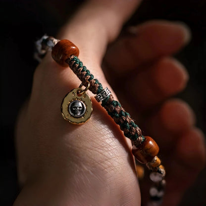 Camel Bone & Ox Bone Adjustable Tibetan Handwoven Bracelet – 5-Element (Earth, Metal, Wood) for Protection, Balance & Prosperity