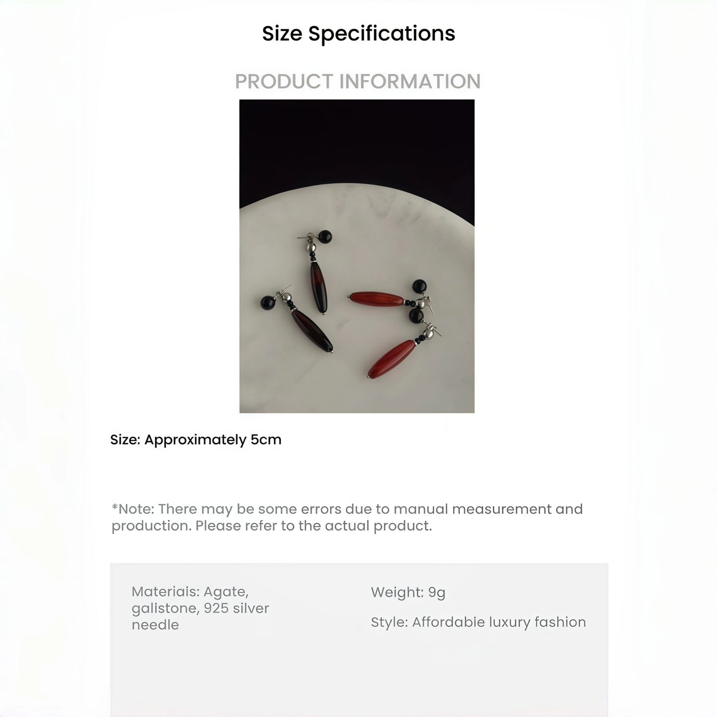 Chinese Retro Style Teardrop Agate Drop Earrings (Natural Agate, Obsidian, Silver-Touch) - Earth Element, Focus & Balance