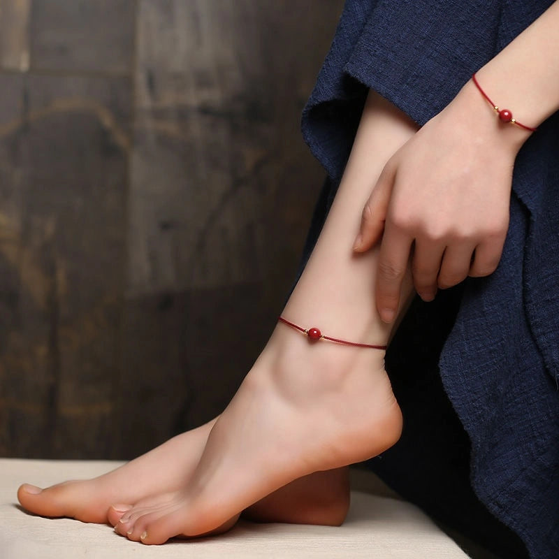 Cinnabar Bead Red String Lucky Bracelet / Anklet (3 Colors) - Fire Element, Prosperity & Protection