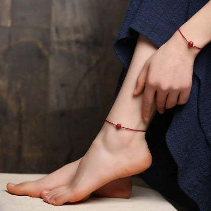 Cinnabar Bead Red String Lucky Bracelet / Anklet (3 Colors) - Fire Element, Prosperity & Protection