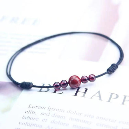 Cinnabar & Deep Red Garnet String Anklet (3 Colors) - Fire+Earth Element, Prosperity & Love