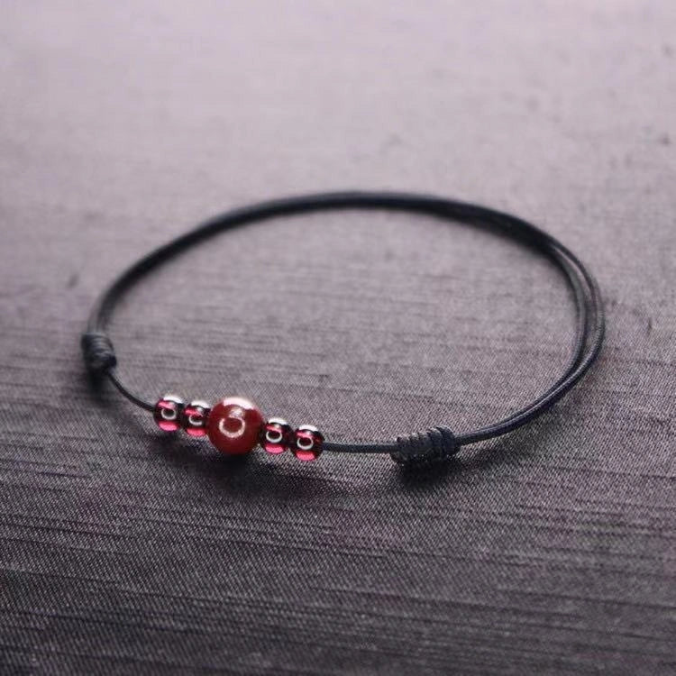 Cinnabar & Deep Red Garnet String Anklet (3 Colors) - Fire+Earth Element, Prosperity & Love