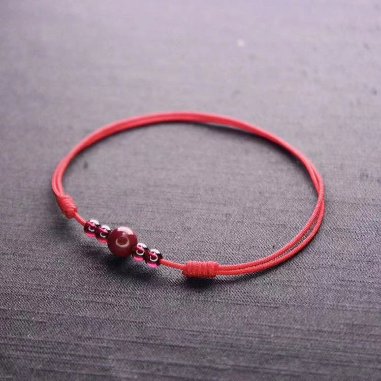 Cinnabar & Deep Red Garnet String Anklet (3 Colors) - Fire+Earth Element, Prosperity & Love