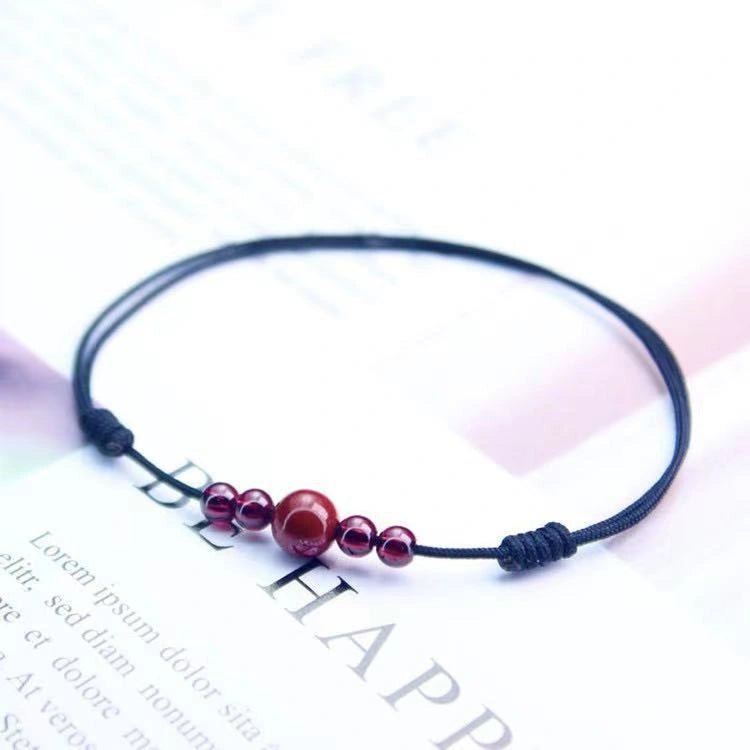 Cinnabar & Deep Red Garnet String Anklet (3 Colors) - Fire+Earth Element, Prosperity & Love