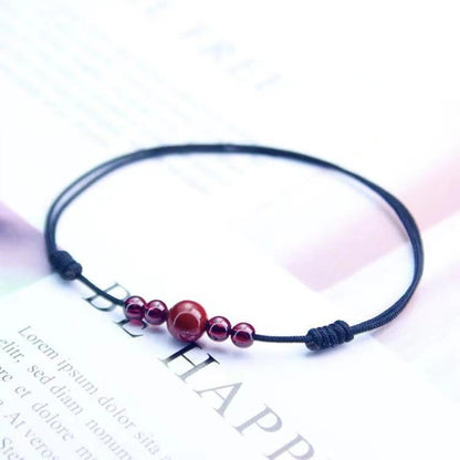 Cinnabar & Deep Red Garnet String Anklet (3 Colors) - Fire+Earth Element, Prosperity & Love