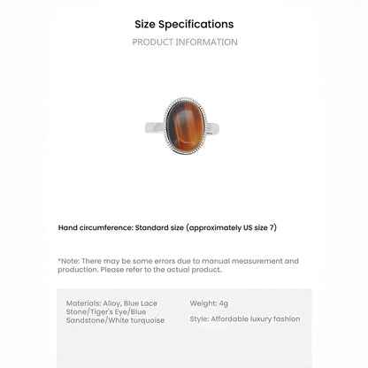 Classic Oval Natural Stone Adjustable Ring | Tiger's Eye, Turquoise & More