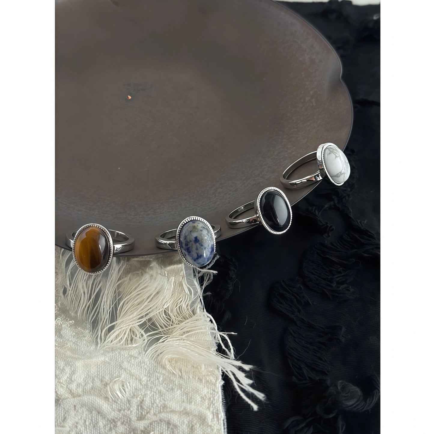 Classic Oval Natural Stone Adjustable Ring | Tiger's Eye, Turquoise & More