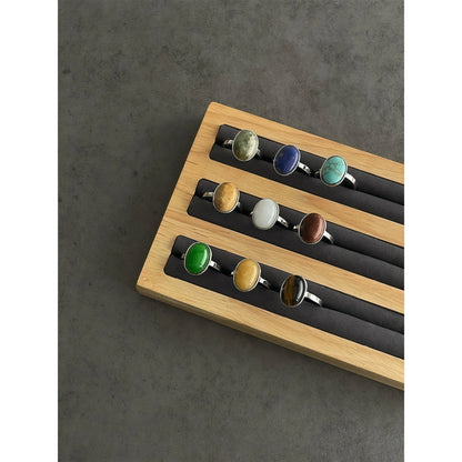 Classic Oval Natural Stone Adjustable Ring | Tiger's Eye, Turquoise & More