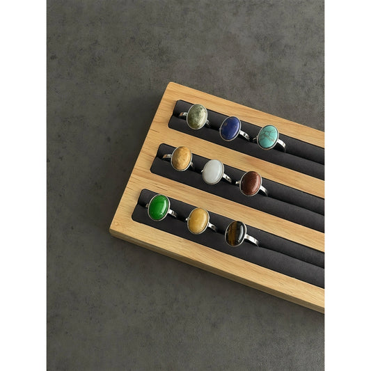 Classic Oval Natural Stone Adjustable Ring | Tiger's Eye, Turquoise & More