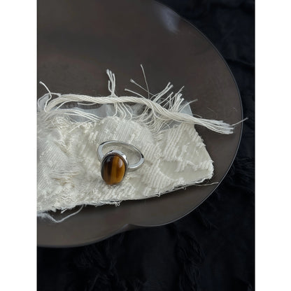 Classic Oval Natural Stone Adjustable Ring | Tiger's Eye, Turquoise & More
