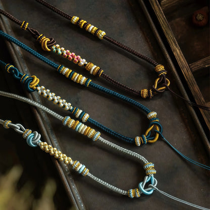 Cloud Weave Multi-Knot String Necklace - Adjustable Asymmetric Handmade Cord