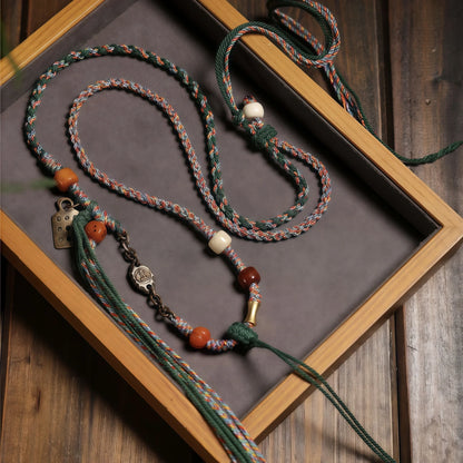 Colorful Gemstone Buddha String Necklace with Metal Chain & Tassel