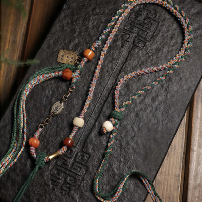 Colorful Gemstone Buddha String Necklace with Metal Chain & Tassel