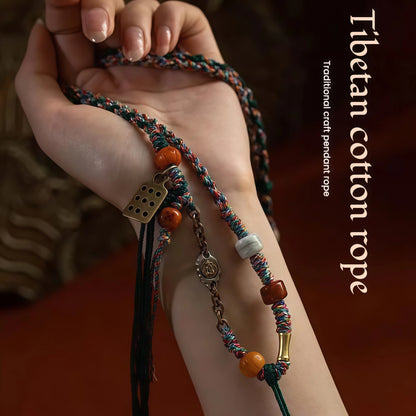 Colorful Gemstone Buddha String Necklace with Metal Chain & Tassel