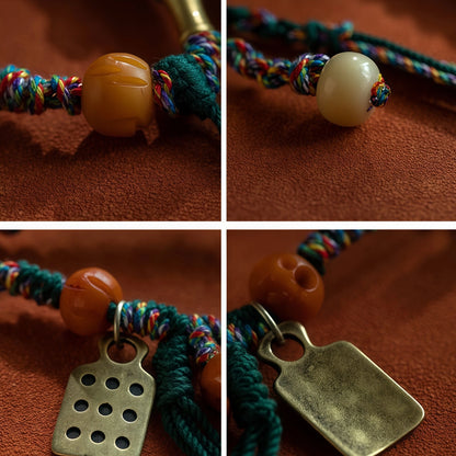 Colorful Gemstone Buddha String Necklace with Metal Chain & Tassel