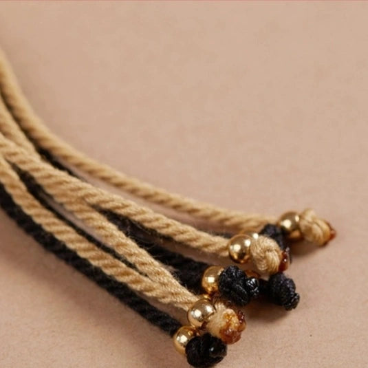 Cotton Handwoven Two-Tone Adjustable Bracelet with Six-Syllable Mantra, Dreamcatcher & Prayer Wheel – WoodMetal Element for Calm, Protection & Purification