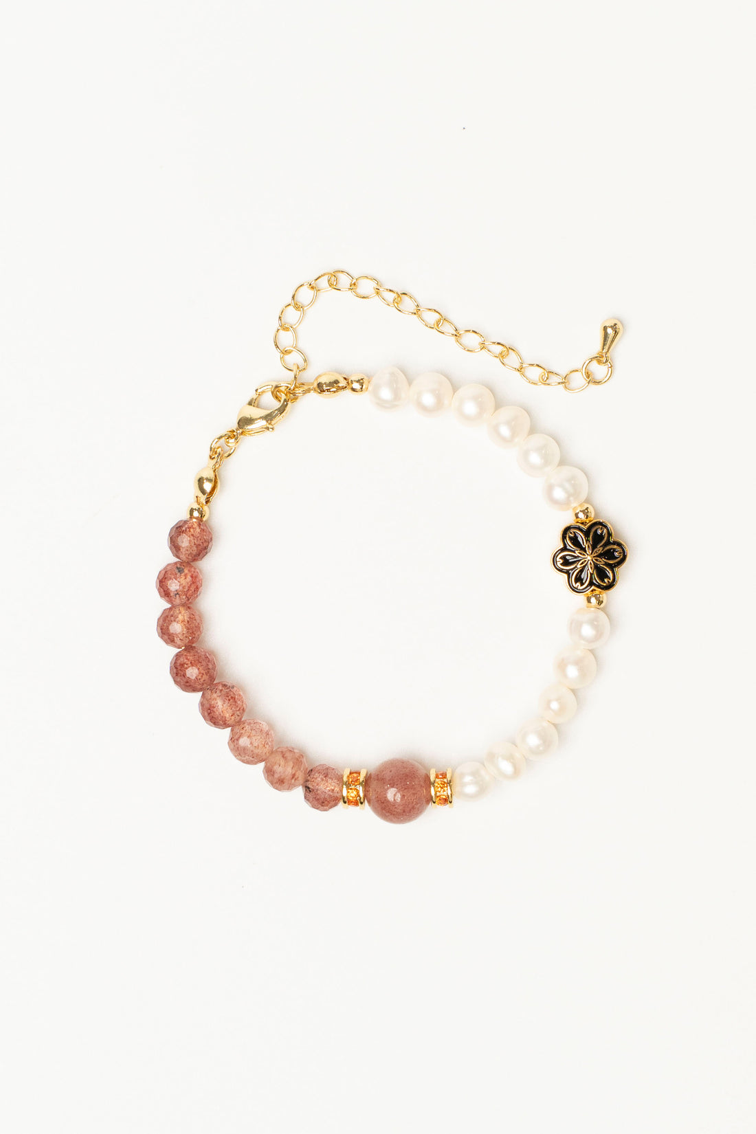 Birthstone Pink Strawberry Quartz Pearl Spliced Bracelet - OCT Mulstio -3