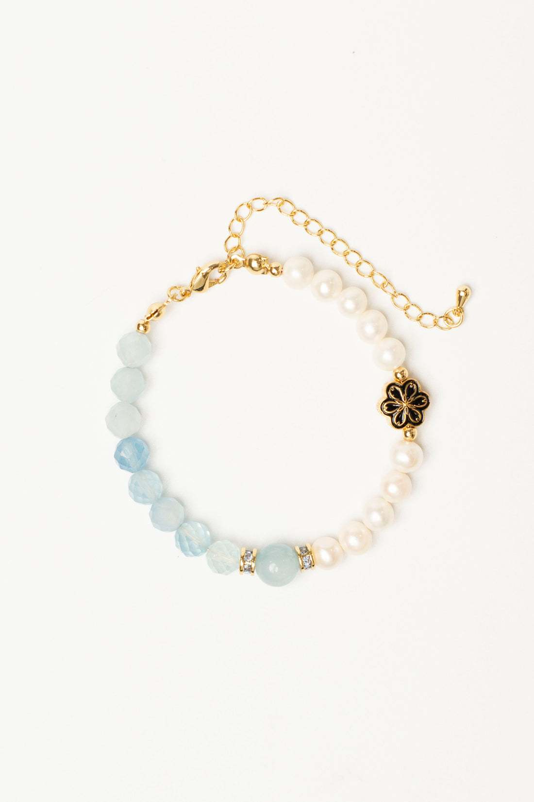 Birthstone Aquamarine Pearl Spliced Bracelet - MAR - Mulstio -3