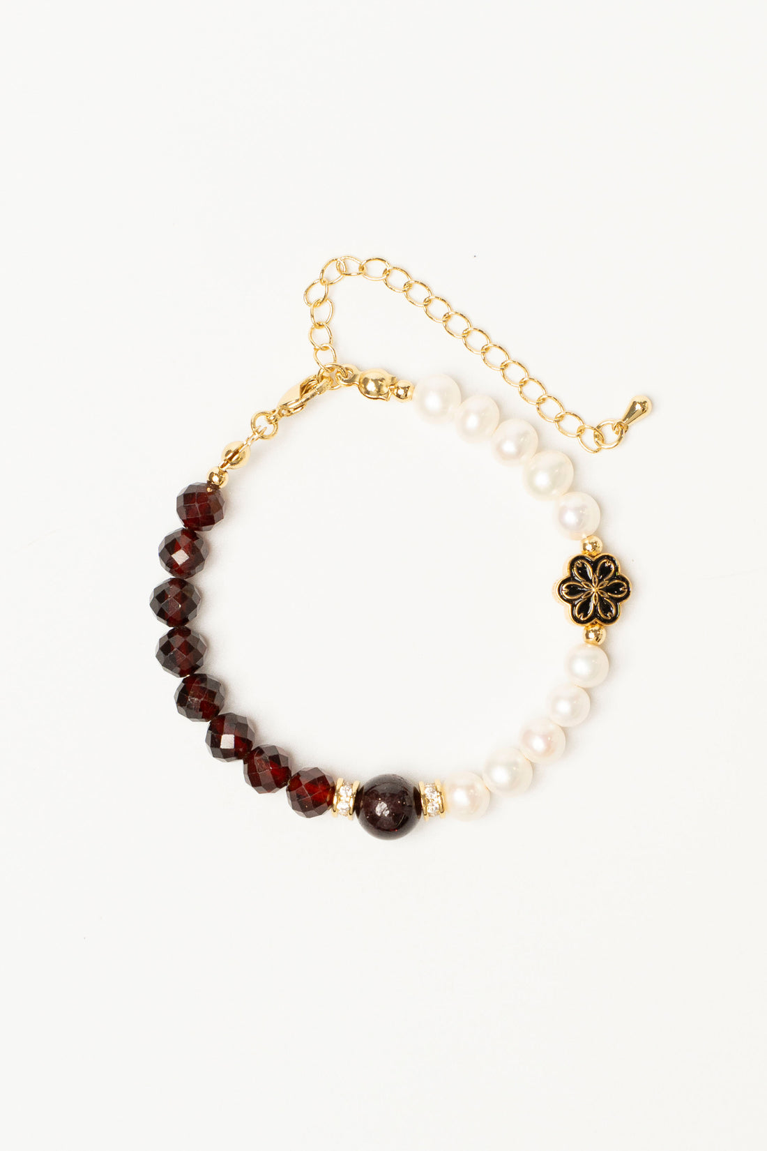Birthstone Garnet Pearl Spliced Bracelet - JAN - Mulstio -3