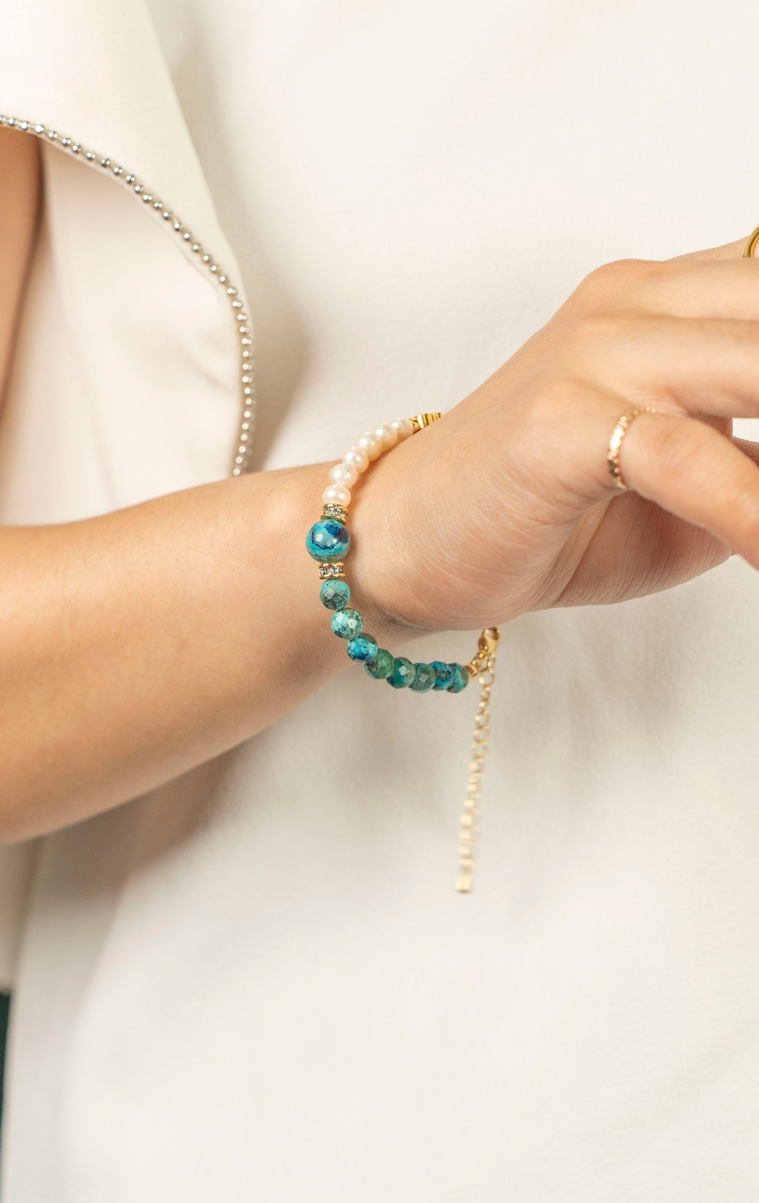 Birthstone Turquoise Pearl Spliced Bracelet - DEC - Mulstio -2