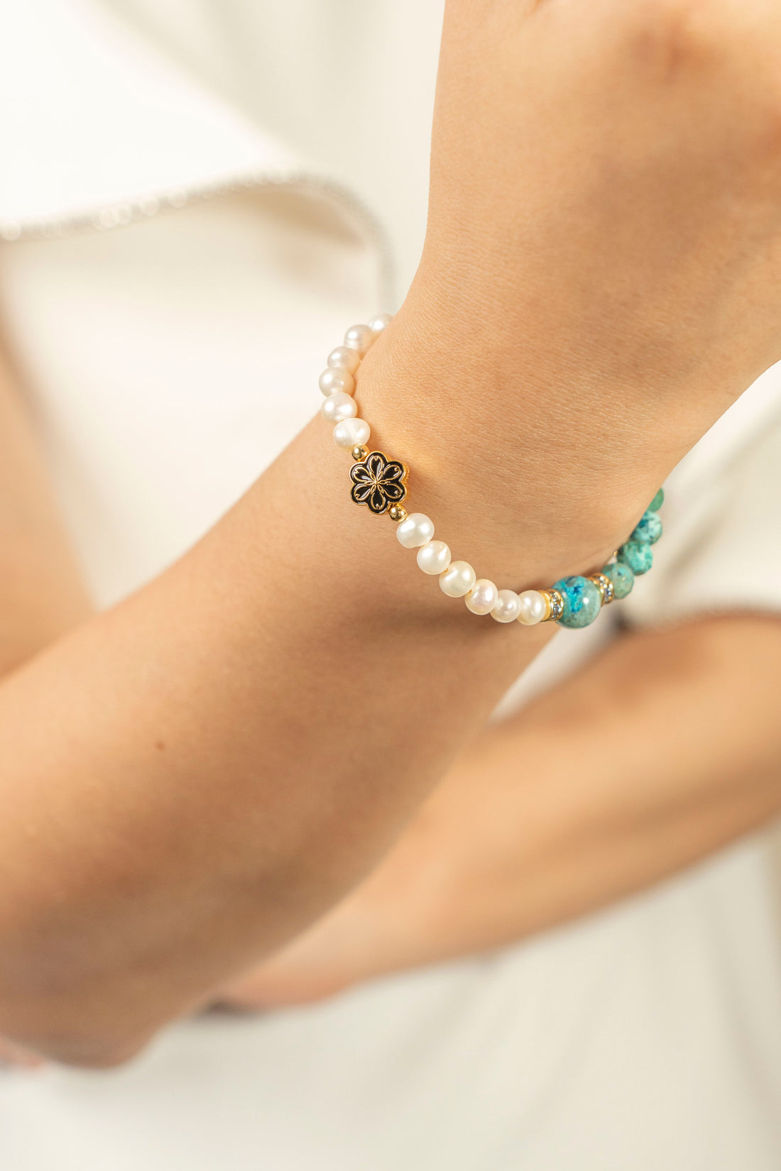 Birthstone Turquoise Pearl Spliced Bracelet - DEC - Mulstio -4