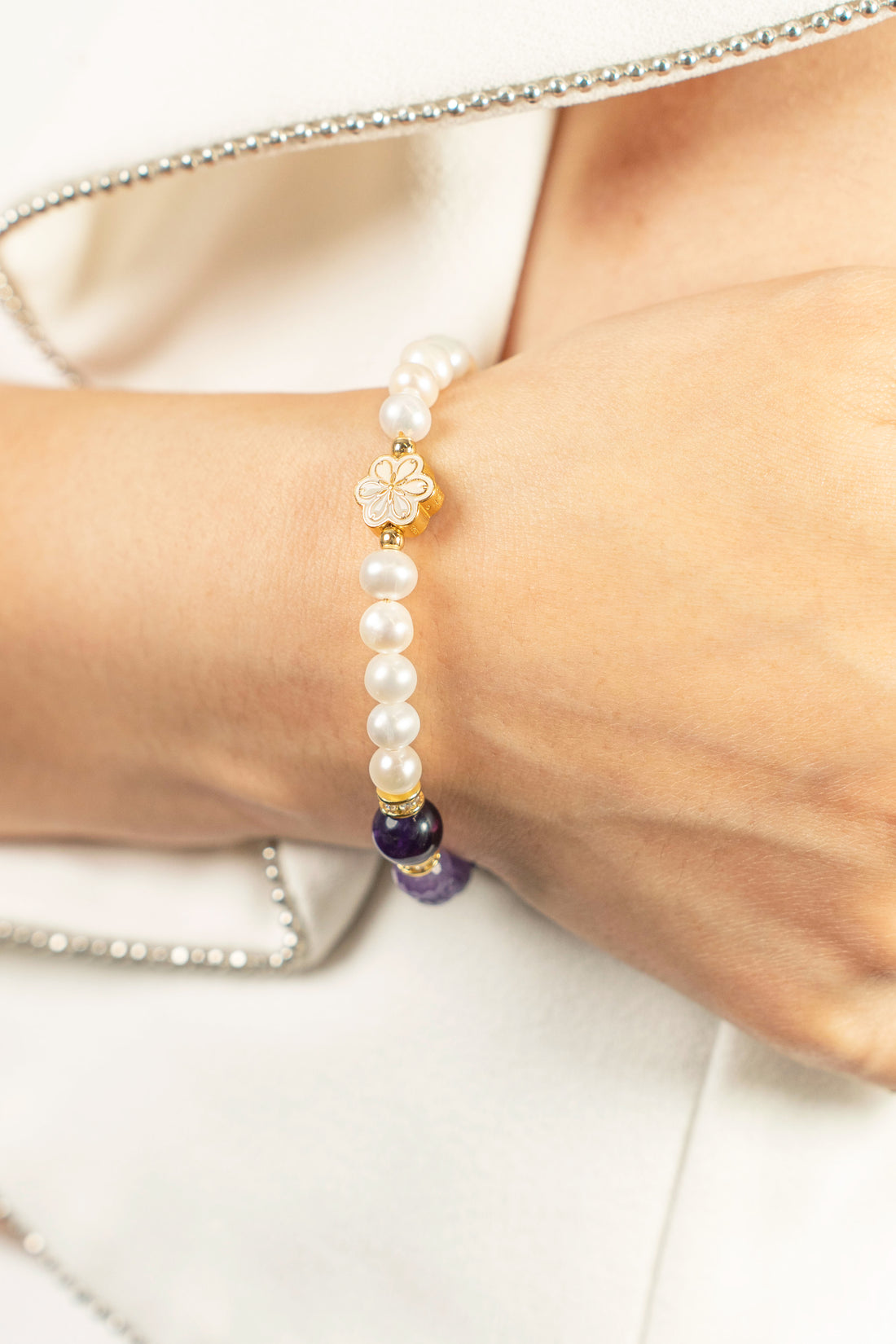 Birthstone Amethyst Pearl Spliced Bracelet - FEB - Mulstio - 6