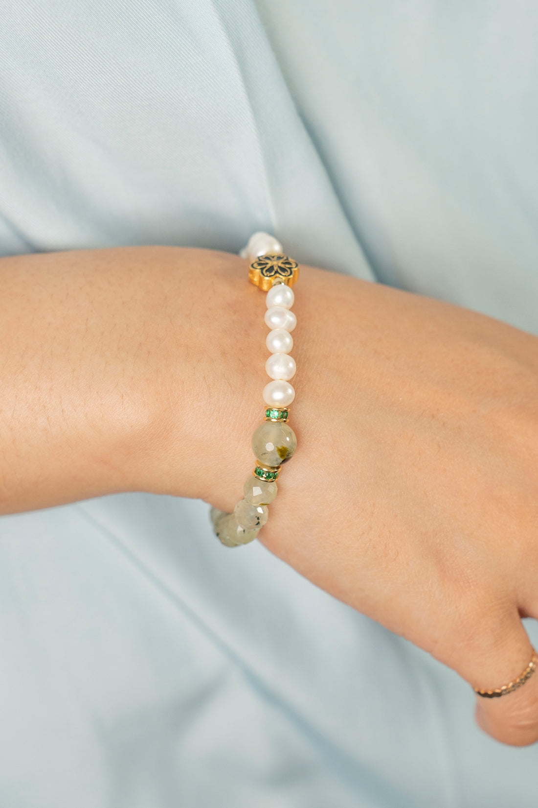 Birthstone Prehnite Pearl Spliced Bracelet - AUG - Mulstio -6
