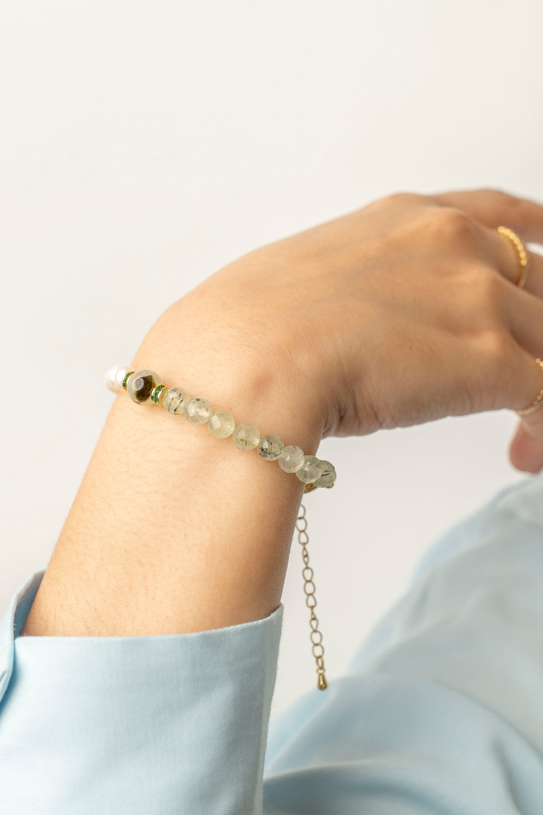 Birthstone Prehnite Pearl Spliced Bracelet - AUG - Mulstio -8