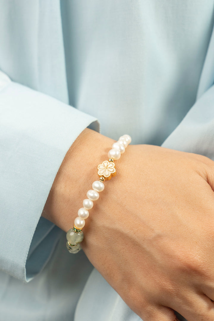 Birthstone Prehnite Pearl Spliced Bracelet - AUG - Mulstio -2